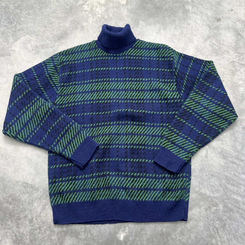 Vintage Jokey Turtle Neck Pattern Sweater Wool Long Sleeve Blue/green 80s